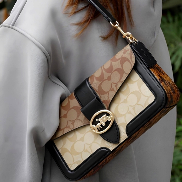 BRAND NEW Coach Georgie Shoulder Bag in Blocked Signature Canvas RARE - Picture 3 of 12
